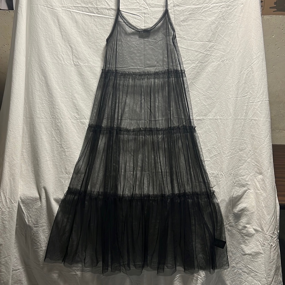 Black mesh netted midi dress size S